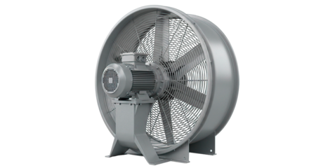 The powerful industrial fan is designed for efficient air circulation and ventilation.