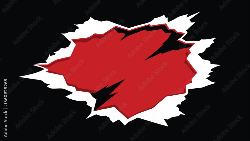 Poster abstract torn paper effect with red fill and white torn edges transparency design