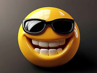 
Emoticon, emoji, tridimensional, sorridente de óculos escuros. Render 3D. Amarelo, preto, fundo colorido.


