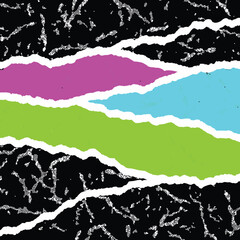 Abstract torn paper effect with vibrant color sections on transparent background