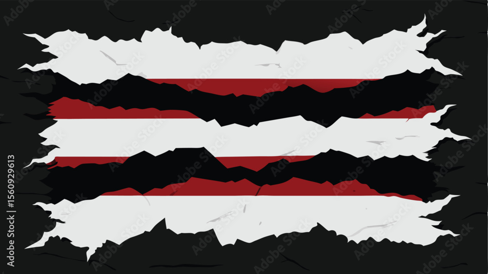 Poster abstract torn paper with red stripes ideal for unique design and creative projects