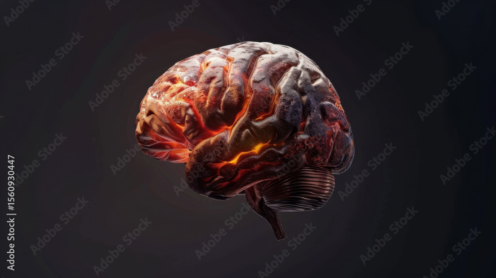 Aufkleber glowing digital brain with intricate details, symbolizing advanced technology and data processing, r