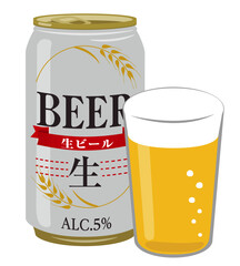 アルコール飲料_缶ビールとビアグラス