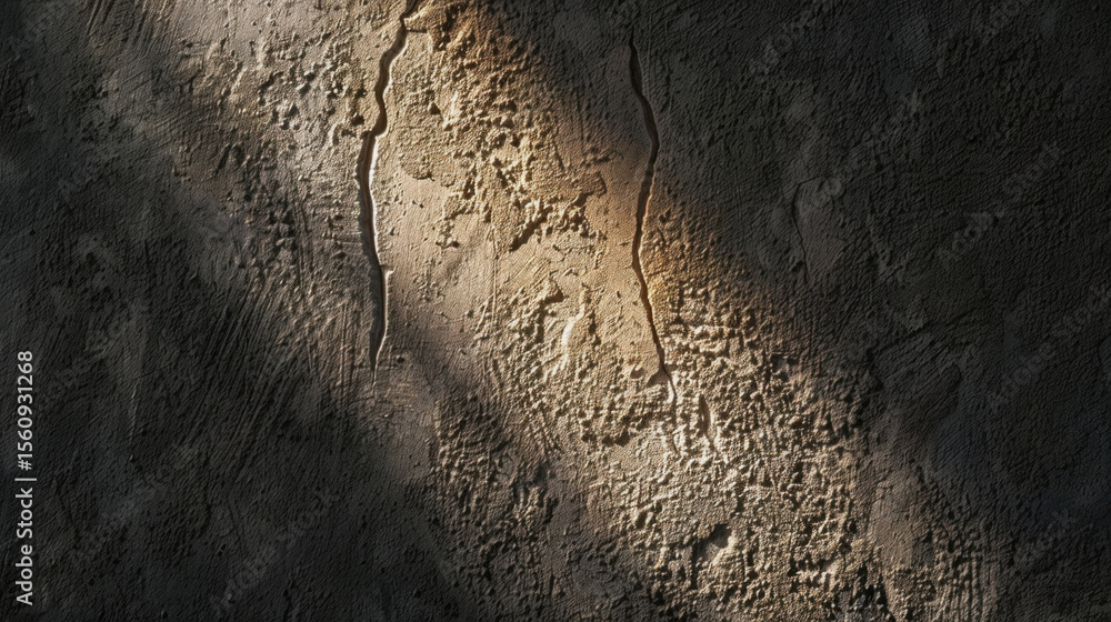 Poster light and shadow playing on textured wall create captivating visual contrast, highlighting intricate