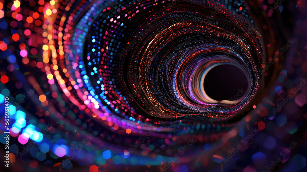 Poster mesmerizing tunnel of vibrant light trails creates stunning visual effect, resembling data stream ne