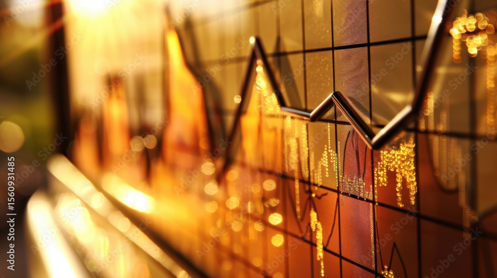 Poster close up view of line graph with spikes, visualizing market trends and fluctuations in data, conveyi