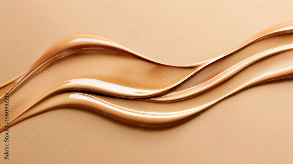 Poster smooth wave lines of creamy foundation on neutral background create soft and elegant visual. warm to