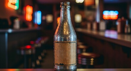 Chilled Glass Bottle on Bar Top with Retro Diner Vibe