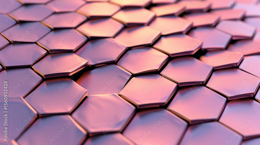Poster smooth hexagonal pattern with glossy finish reflecting soft pastel colors, creating visually appeali