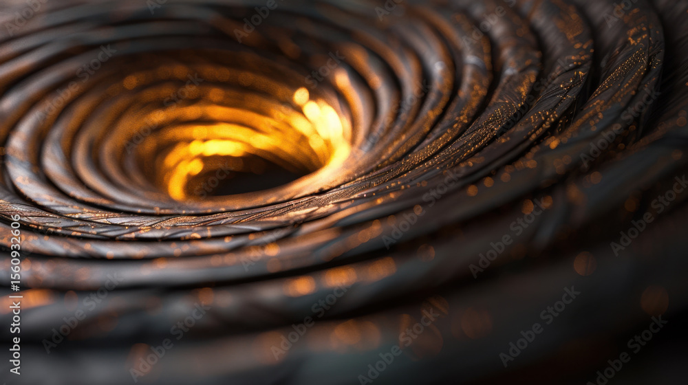 Poster close up view of spiral pattern with glowing elements, showcasing intricate details and textures. wa