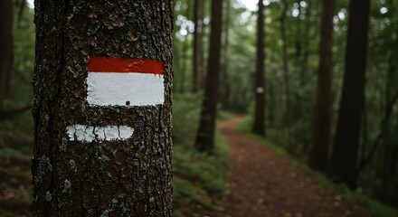 Trail Marking on Tree in Forest Hiking Path