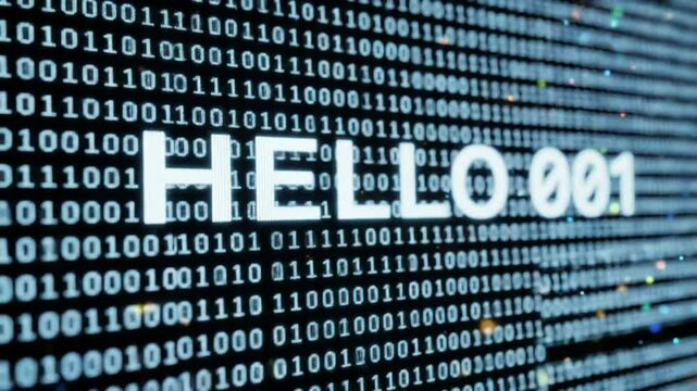Digital greeting sequence concept with binary code for technology welcome