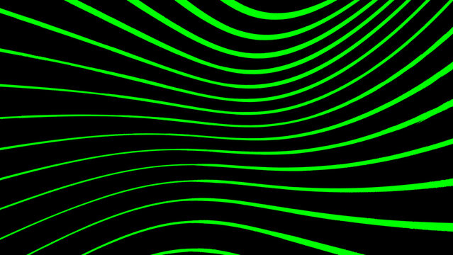 Dynamic abstract background with bold green wavy lines on a black canvas, perfect for modern tech or music related themes