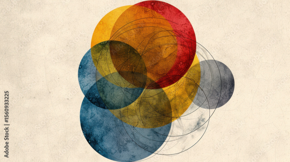 Poster colorful overlapping circles create vibrant abstract design with textured background, evoking sense 