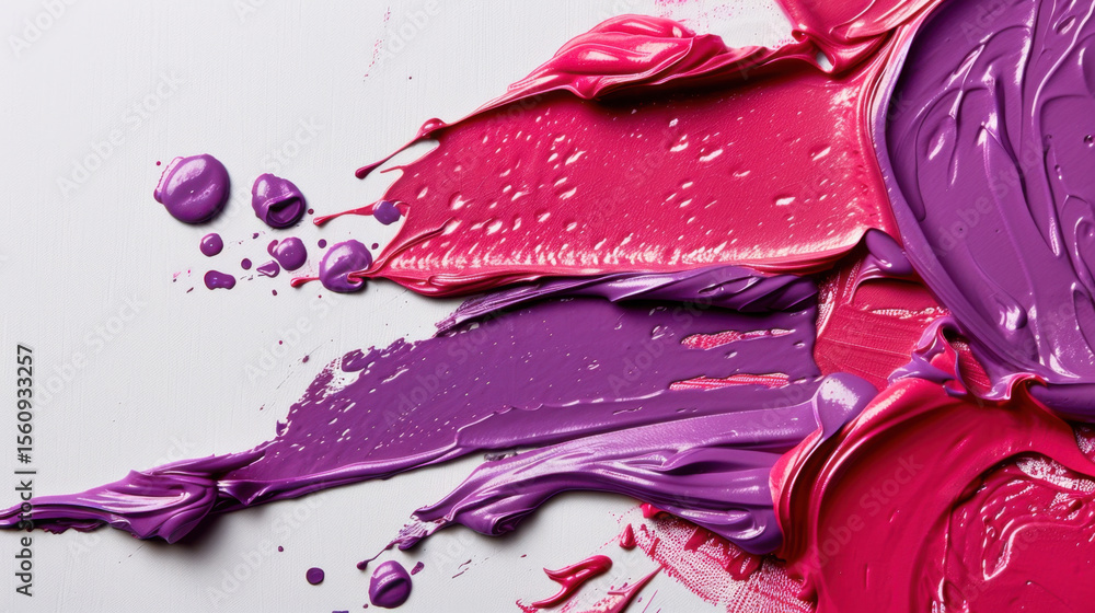 Poster soft pink and lilac paint blobs scattered across white surface create vibrant and artistic display