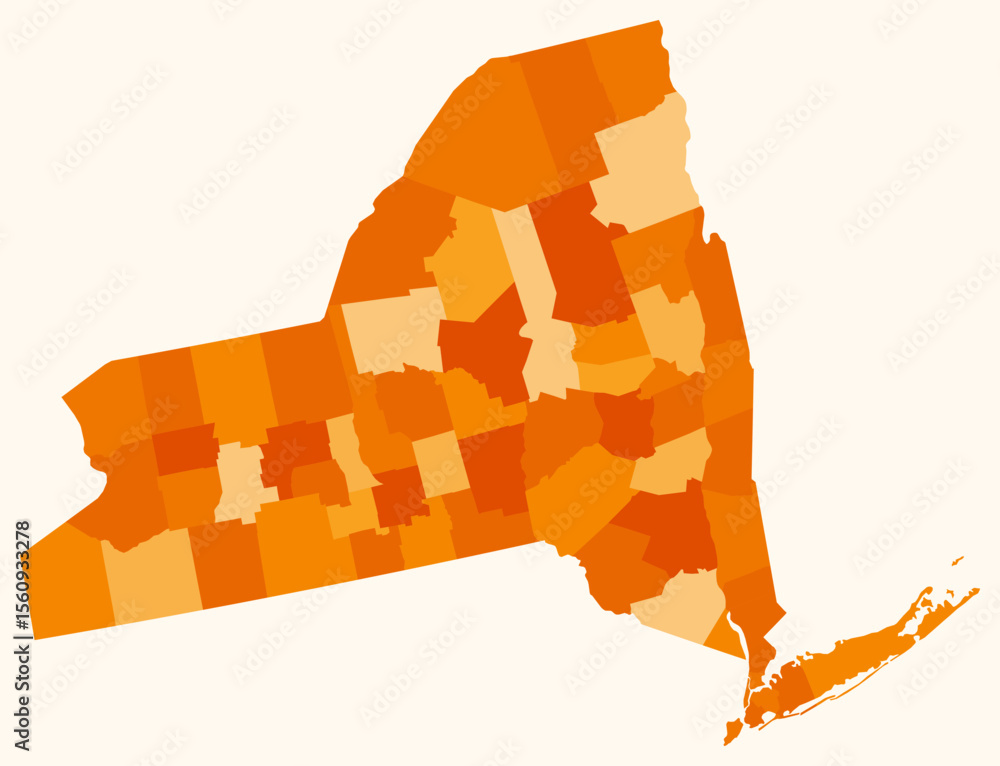 Poster map of new york with counties. just a simple state border map with county division. orange color pal