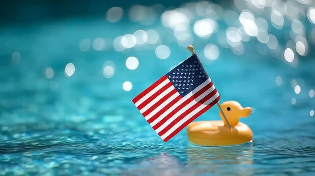 Patriotic pool float featuring the American flag for festive summer gatherings.