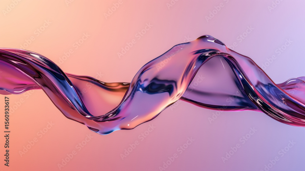Poster vibrant wave of translucent liquid flows gracefully across soft gradient background, creating mesmer