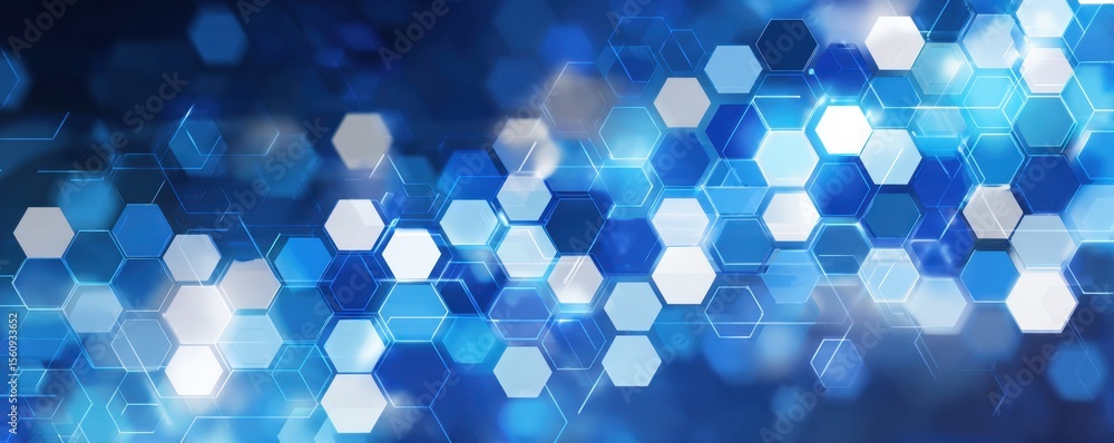 Poster abstract background with blue and white hexagons, circuit board patterns, vector illustration, or te
