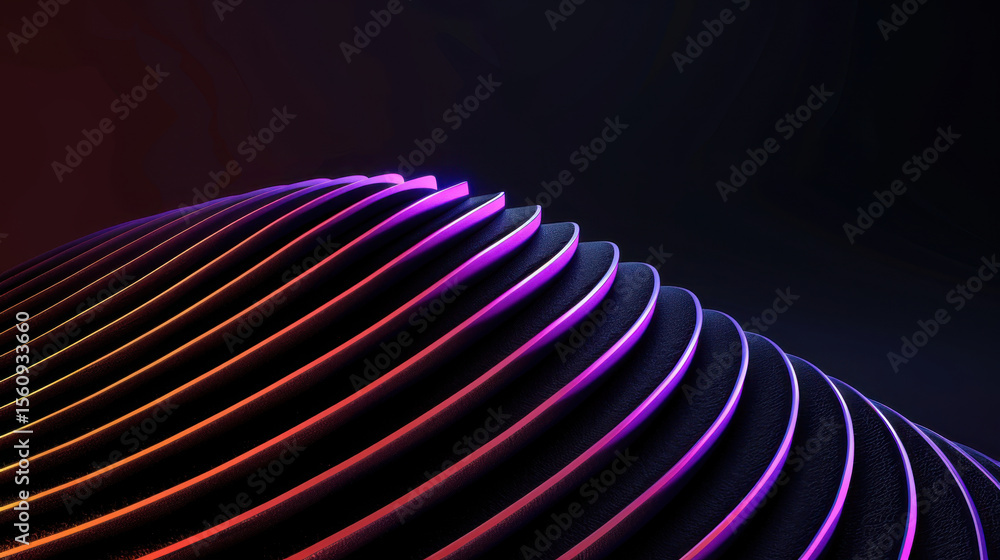 Poster thin glowing data line bends through dark minimal layers, creating captivating visual effect. vibran