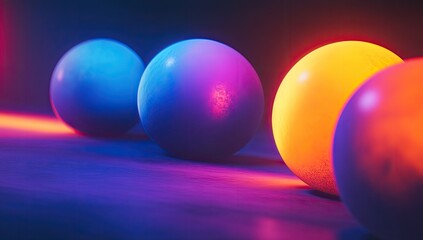 Neon spheres in a dark studio, abstract design