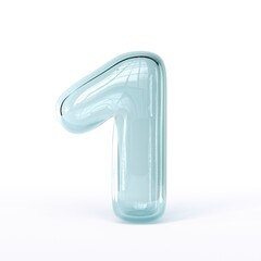 Blue glass font Number 1 ONE 3D