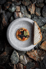Duck Liver with Chokeberry Jam on stones