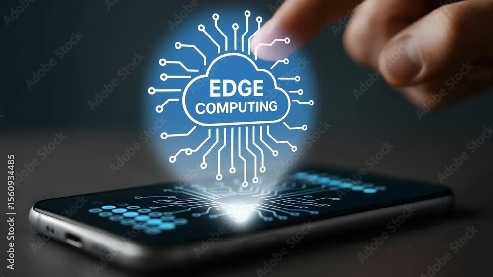 Poster the dynamic essence of edge computing technology comes alive as a person's touch initiates the futur