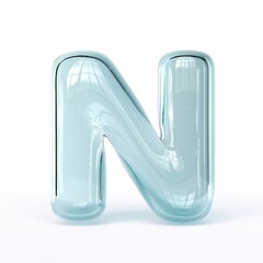 Blue glass font Letter N 3D