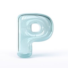 Blue glass font Letter P 3D
