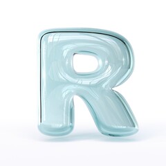 Blue glass font Letter R 3D
