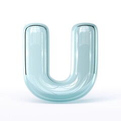 Blue glass font Letter U 3D