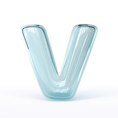 Blue glass font Letter V 3D