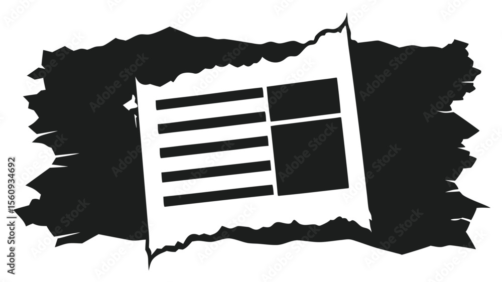 Poster torn document with text and design elements with black and white vector illustration