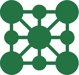 Green network of circles connected by lines forming a square grid on a white background design element