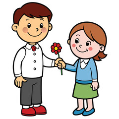 Boy Giving Girl Flower A Sweet Illustration of Childhood Kindness and Courtship