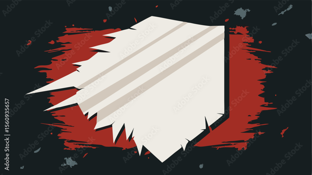 Poster torn paper graphic with red splatter abstract artistic design on transparent background