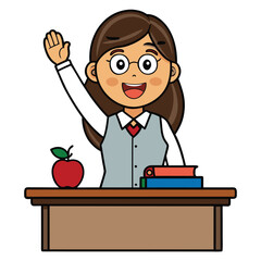 Enthusiastic Student Raising Hand in Class  Education Illustration