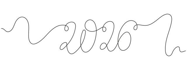 Continuous one line drawing of 2026 number. Minimalist vector design for New Year celebration, calendar, planner, organizer, banner, greeting card, or decorative purposes.