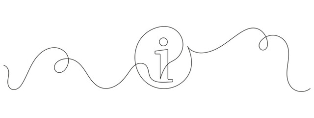 Continuous one line drawing of information symbol. Minimalist vector linear icon for info, help, or support design. Clean one line background illustration.