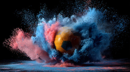 Soccer Ball Burst Through Powder on Navy