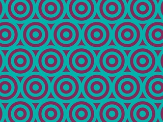 Seamless pattern of teal and purple concentric circles, ideal for textile, wallpaper, and web design
