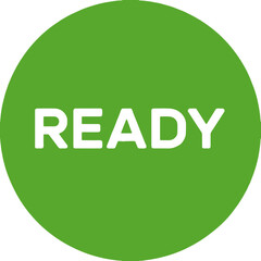 A green circle with the word ready in white letters centered in the middle of the circle design element