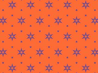 Seamless pattern of purple stars on an orange background, perfect for vibrant textile prints and playful designs.
