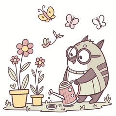 Charming SVG of a Grumpy Griffin featuring wearing glasses, styled in a Spring garden theme with Spring Garden hues