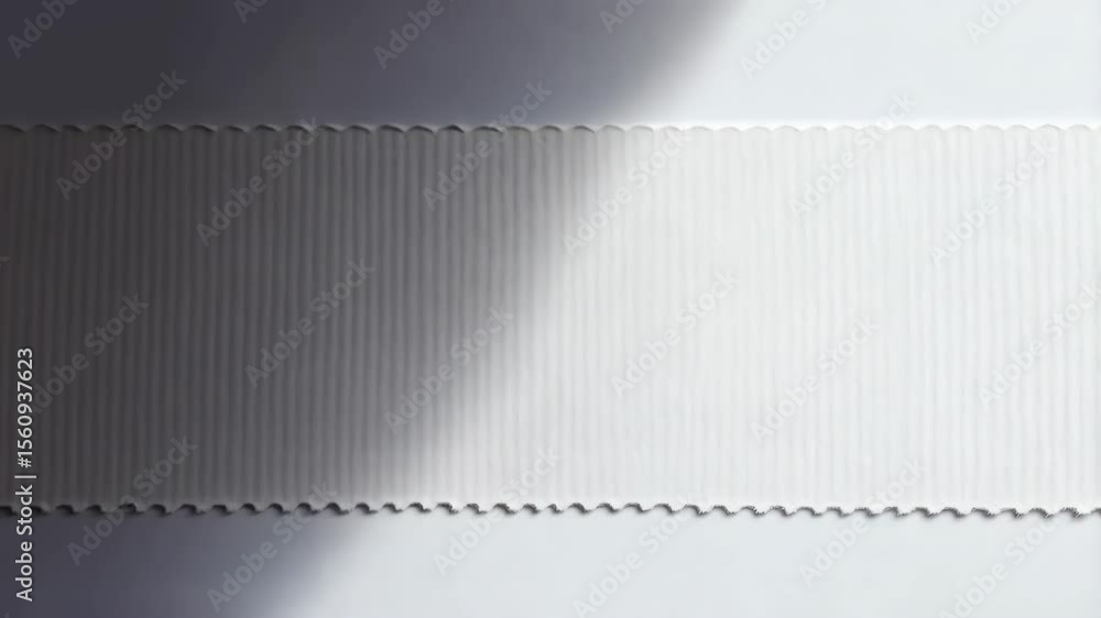 Poster macro shot showcasing textured white paper ribbon with scalloped edges and subtle vertical lines on 