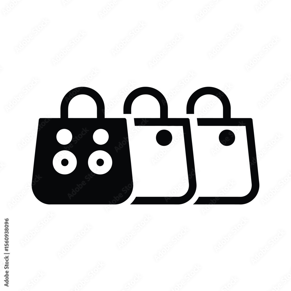 Poster three stylized shopping bags in a row with simple graphic design elements