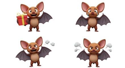 Cartoon bat characters with different emotions