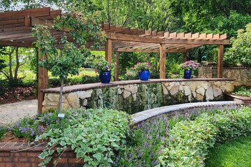 Curved Pergola with Waterfall