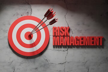Three arrows hitting the bullseye of a target next to the words risk management in red